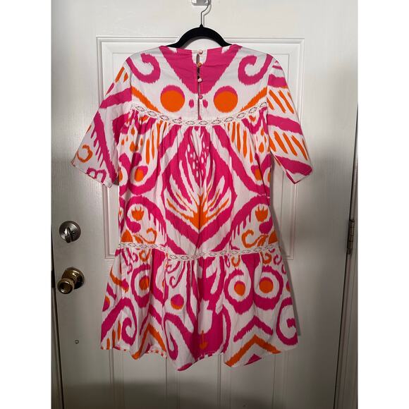 Sheridan French Embellished Short Sleeve Crew Neck Tiered Mini Dress Pink Small - Picture 9 of 9